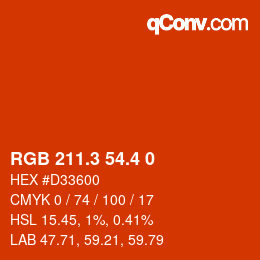 カラーコード: RGB 211.3 54.4 0 | qconv.com