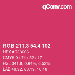 カラーコード: RGB 211.3 54.4 102 | qconv.com