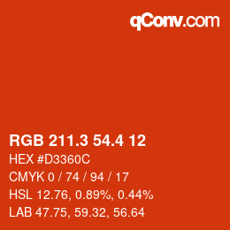 カラーコード: RGB 211.3 54.4 12 | qconv.com