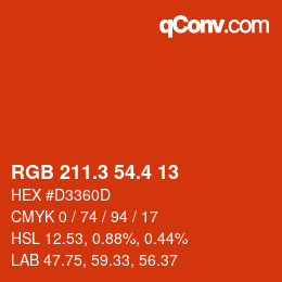 カラーコード: RGB 211.3 54.4 13 | qconv.com