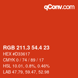 カラーコード: RGB 211.3 54.4 23 | qconv.com