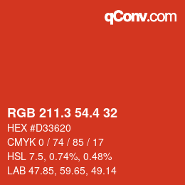 カラーコード: RGB 211.3 54.4 32 | qconv.com