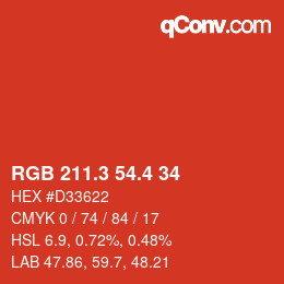 カラーコード: RGB 211.3 54.4 34 | qconv.com
