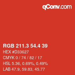 カラーコード: RGB 211.3 54.4 39 | qconv.com