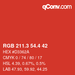 カラーコード: RGB 211.3 54.4 42 | qconv.com