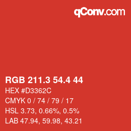 カラーコード: RGB 211.3 54.4 44 | qconv.com