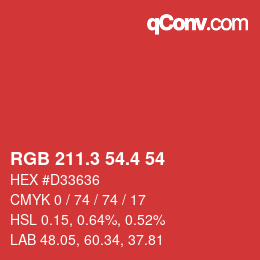 カラーコード: RGB 211.3 54.4 54 | qconv.com