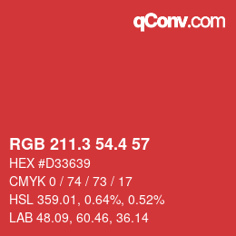 カラーコード: RGB 211.3 54.4 57 | qconv.com