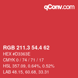 カラーコード: RGB 211.3 54.4 62 | qconv.com