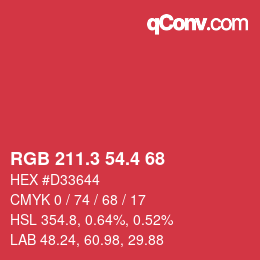 カラーコード: RGB 211.3 54.4 68 | qconv.com