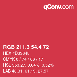 カラーコード: RGB 211.3 54.4 72 | qconv.com