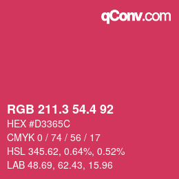 カラーコード: RGB 211.3 54.4 92 | qconv.com