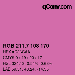 カラーコード: RGB 211.7 108 170 | qconv.com