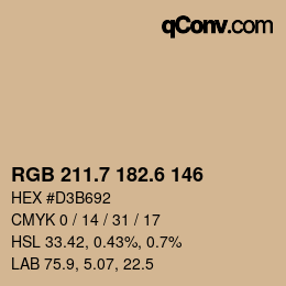カラーコード: RGB 211.7 182.6 146 | qconv.com
