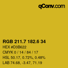 カラーコード: RGB 211.7 182.6 34 | qconv.com