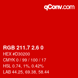 カラーコード: RGB 211.7 2.6 0 | qconv.com