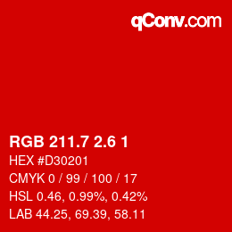 カラーコード: RGB 211.7 2.6 1 | qconv.com
