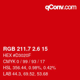 カラーコード: RGB 211.7 2.6 15 | qconv.com