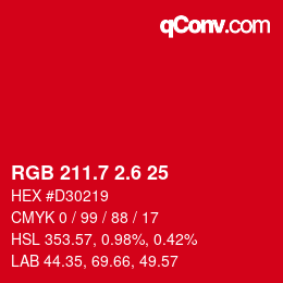 カラーコード: RGB 211.7 2.6 25 | qconv.com