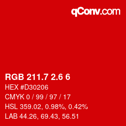 カラーコード: RGB 211.7 2.6 6 | qconv.com