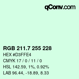 カラーコード: RGB 211.7 255 228 | qconv.com
