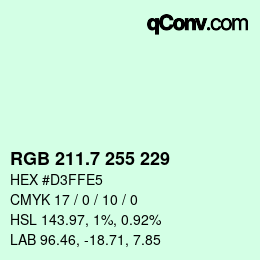 カラーコード: RGB 211.7 255 229 | qconv.com