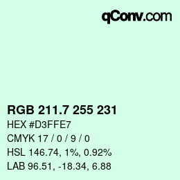カラーコード: RGB 211.7 255 231 | qconv.com