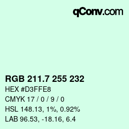 カラーコード: RGB 211.7 255 232 | qconv.com
