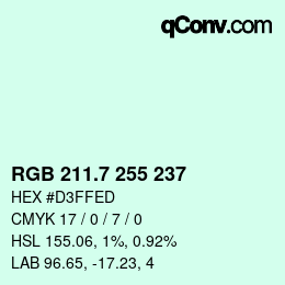 カラーコード: RGB 211.7 255 237 | qconv.com