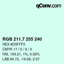 カラーコード: RGB 211.7 255 240 | qconv.com