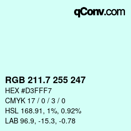 カラーコード: RGB 211.7 255 247 | qconv.com