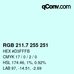 カラーコード: RGB 211.7 255 251 | qconv.com