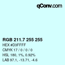 カラーコード: RGB 211.7 255 255 | qconv.com