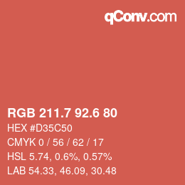 カラーコード: RGB 211.7 92.6 80 | qconv.com