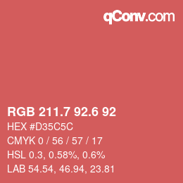 カラーコード: RGB 211.7 92.6 92 | qconv.com