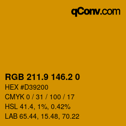 カラーコード: RGB 211.9 146.2 0 | qconv.com