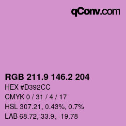 カラーコード: RGB 211.9 146.2 204 | qconv.com