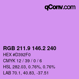 カラーコード: RGB 211.9 146.2 240 | qconv.com