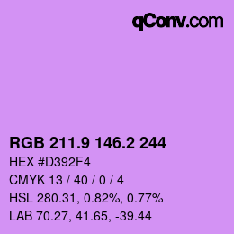 カラーコード: RGB 211.9 146.2 244 | qconv.com