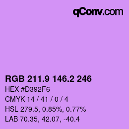 カラーコード: RGB 211.9 146.2 246 | qconv.com