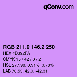 カラーコード: RGB 211.9 146.2 250 | qconv.com