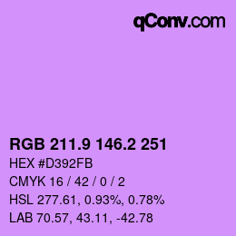 カラーコード: RGB 211.9 146.2 251 | qconv.com