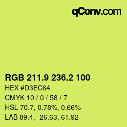 カラーコード: RGB 211.9 236.2 100 | qconv.com