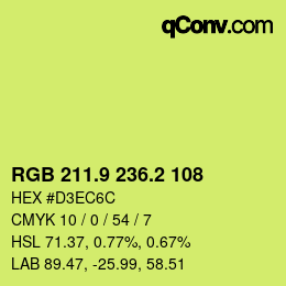 カラーコード: RGB 211.9 236.2 108 | qconv.com