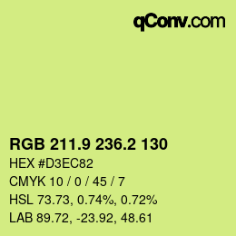 カラーコード: RGB 211.9 236.2 130 | qconv.com