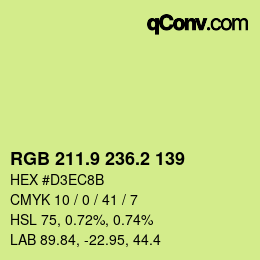 カラーコード: RGB 211.9 236.2 139 | qconv.com