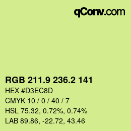 カラーコード: RGB 211.9 236.2 141 | qconv.com