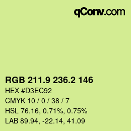 カラーコード: RGB 211.9 236.2 146 | qconv.com