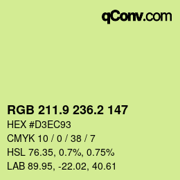 カラーコード: RGB 211.9 236.2 147 | qconv.com