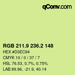 カラーコード: RGB 211.9 236.2 148 | qconv.com